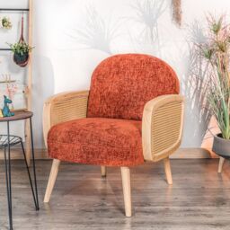 Nordlys Scandinavian Lounge Armchair with Wooden Frame & Caning in Red - thumbnail 3