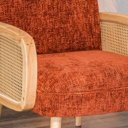 Nordlys Scandinavian Lounge Armchair with Wooden Frame & Caning in Red - thumbnail 7