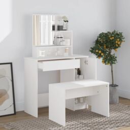Berkfield Home Dressing Table Set White 86.5x35x136 cm - thumbnail 1