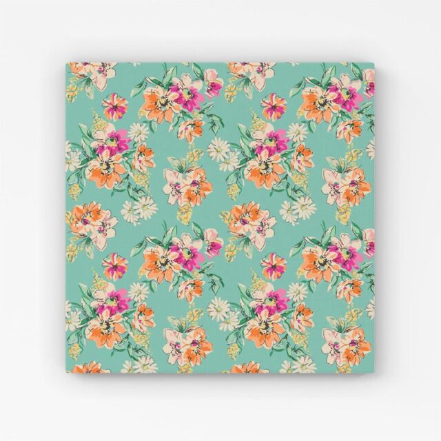Warren Reed - Designer Bright Flower Sketch Canvas in Green - Size: w40 inch x h40 inch - image 1