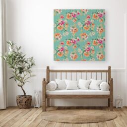 Warren Reed - Designer Bright Flower Sketch Canvas in Green - Size: w40 inch x h40 inch - thumbnail 3