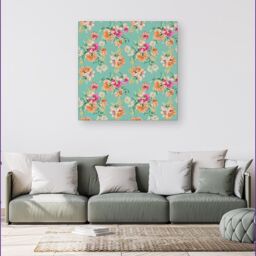 Warren Reed - Designer Bright Flower Sketch Canvas in Green - Size: w40 inch x h40 inch - thumbnail 4
