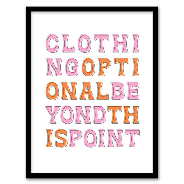 Artery8 Clothing Optional Beyond This Point Simple Fun Framed Wall Art Print in White - Size: A4 - image 1