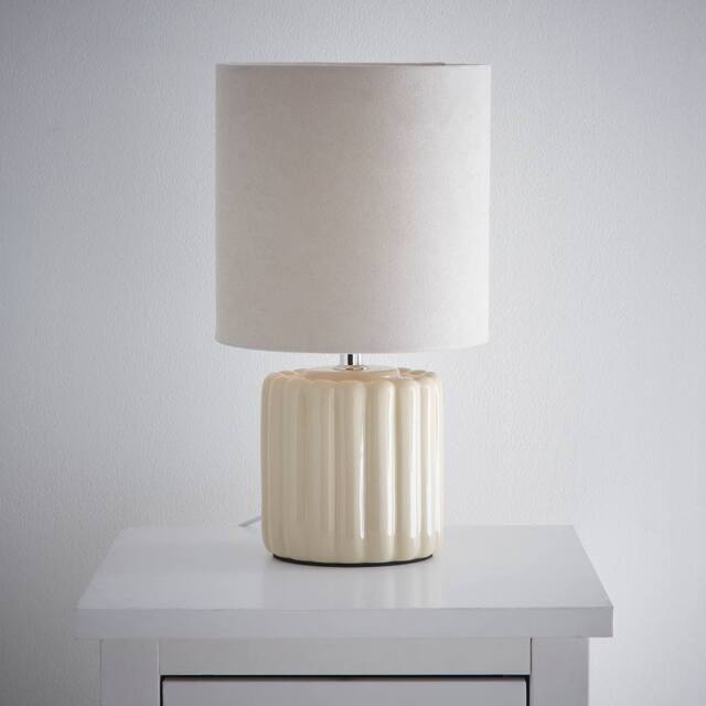 K LIVING Zoe Cream Ceramic Table Lamp With Matching Velvet Shade - image 1