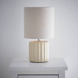 K LIVING Zoe Cream Ceramic Table Lamp With Matching Velvet Shade - thumbnail 1