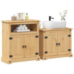Berkfield Home Comfortable 2 Piece Bathroom Furniture Set Corona Solid Wood Pine in Light Tan - thumbnail 2