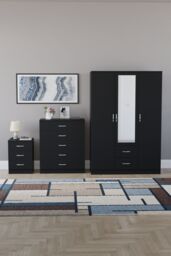 Home Discount Vida Designs 3Pc Bedroom Set 3Bedside, 5 Drawer Chest, Mirror Wardrobe in Black - thumbnail 4