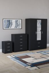 Home Discount Vida Designs 3Pc Bedroom Set 3Bedside, 5 Drawer Chest, Mirror Wardrobe in Black - thumbnail 1