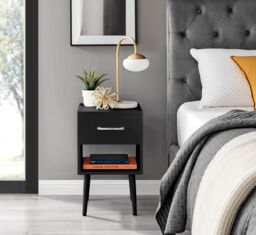 FurnitureboxUK Taylor Painted Wooden Bedside Table With 1 Drawer Plus Shelf & Silver Handles in Black - thumbnail 2