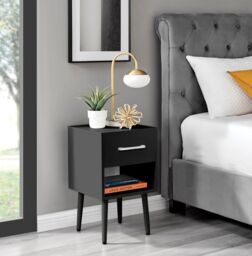 FurnitureboxUK Taylor Painted Wooden Bedside Table With 1 Drawer Plus Shelf & Silver Handles in Black - thumbnail 1