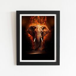 "Warren Reed - Designer Splashart Elephant & fire Framed Art Print in Black - Size: W12"" x H16""" - thumbnail 1