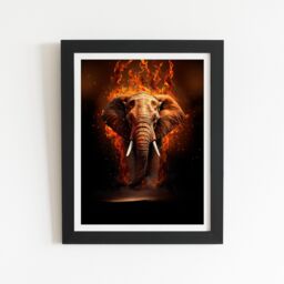 "Warren Reed - Designer Splashart Elephant & fire Framed Art Print in Black - Size: W12"" x H16""" - thumbnail 2
