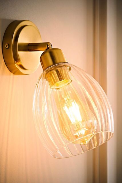 ValueLights Cheltenham Ribbed Glass Dome Adjustable Spotlight Wall Light with Bulb in Gold - image 1