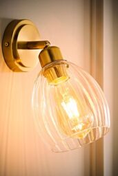 ValueLights Cheltenham Ribbed Glass Dome Adjustable Spotlight Wall Light with Bulb in Gold