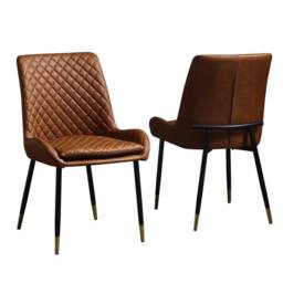 IH Design Leather Steel Legs Dining Chairs (Set of 2) - Tan - thumbnail 2