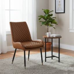IH Design Leather Steel Legs Dining Chairs (Set of 2) - Tan