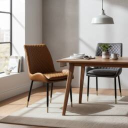 IH Design Leather Steel Legs Dining Chairs (Set of 2) - Tan - thumbnail 9