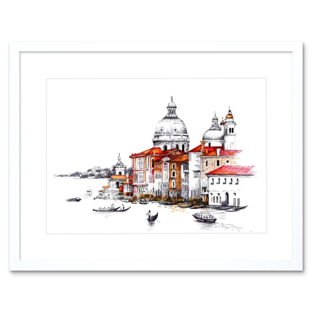 "Artery8 Wall Art Print Venetian Cityscape Art Framed 9x7 inch in White - Size: W7"" x H9""" - image 1