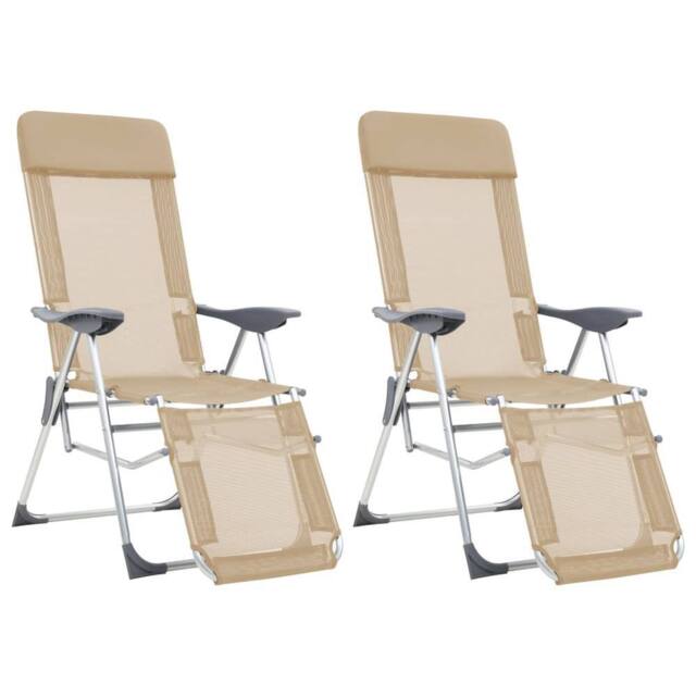 Berkfield Home Folding Camping Chairs with Footrests 2 pcs Cream Textilene in Beige - image 1