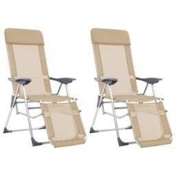 Berkfield Home Folding Camping Chairs with Footrests 2 pcs Cream Textilene in Beige - thumbnail 1