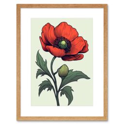 "Artery8 Wall Art Print Anemone Flower Bloom Tattoo Ink Body Art Rockabilly Americana 50s Artwork Framed 9X7 Inch in Beige - Size: W7"" x H9""" - thumbnail 1