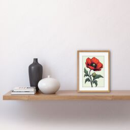 "Artery8 Wall Art Print Anemone Flower Bloom Tattoo Ink Body Art Rockabilly Americana 50s Artwork Framed 9X7 Inch in Beige - Size: W7"" x H9""" - thumbnail 2