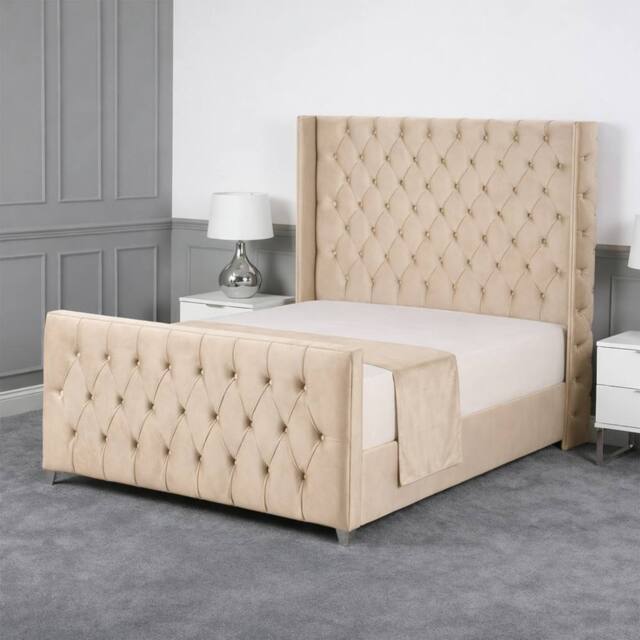 Living Comfort Bedz Seraphina Plush Velvet Upholstered Bed Slatted Base - 48Inch Headboard in Beige - Size: Small Double - image 1