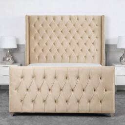 Living Comfort Bedz Seraphina Plush Velvet Upholstered Bed Slatted Base - 48Inch Headboard in Beige - Size: Small Double - thumbnail 2