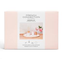 French Connection Marshmallow Home Fragrance Gift Set, Scented Candle & Reed Diffuser with Wooden Plate & Pebbles in Pink - Size: Small - thumbnail 3