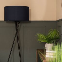 ValueLights Camden Black Metal Tripod Floor Lamp with Navy Blue Drum Lamp Shade in Dark Navy - thumbnail 2