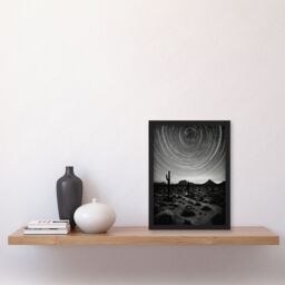 Artery8 The Milky Way Time Lapse Star Trails Stars Tracing Their Journey Across Black White Cactus Art Print Framed Poster Wall Decor - thumbnail 4