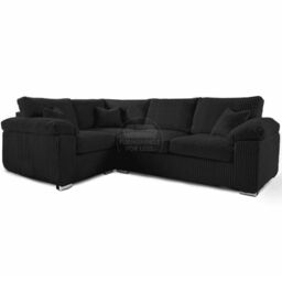 Furnishings For Less UK Delta Large 4 Seater Corner Sofa Left Hand Facing Jumbo Cord L Shape in Black - thumbnail 1