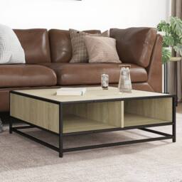 Berkfield Home Coffee Table Sonoma Oak 80x80x30 cm Engineered Wood & Metal in Light Tan - Size: 80 x 80 x 30 cm - thumbnail 2