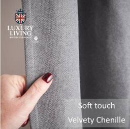 Luxury Living Velvet Chenille Thermal Fleece Lined Single Eyelet Door Curtain in Grey - Size: 137 cm width x 213 cm drop - thumbnail 4