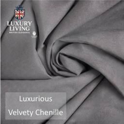 Luxury Living Velvet Chenille Thermal Fleece Lined Single Eyelet Door Curtain in Grey - Size: 137 cm width x 213 cm drop - thumbnail 5