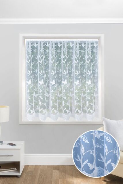 Tyrone Textiles Butterfly & Leaf Floral Net Lace Curtain - Pre Cut Ready To Hang in White - Size: 500 cm width x 114 cm drop - image 1