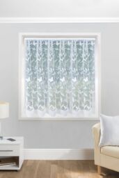 Tyrone Textiles Butterfly & Leaf Floral Net Lace Curtain - Pre Cut Ready To Hang in White - Size: 500 cm width x 114 cm drop - thumbnail 2