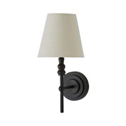 ValueLights Maggie Candlestick Wall Light with Linen Tapered Lamp Shade with Bulb in Black - thumbnail 3