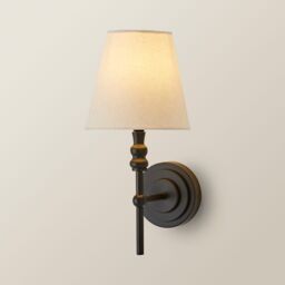 ValueLights Maggie Candlestick Wall Light with Linen Tapered Lamp Shade with Bulb in Black - thumbnail 6