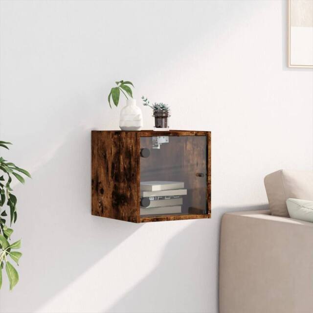 Berkfield Home Elegant Bedside Cabinet with Glass Door Smoked Oak 35x37x35 cm in Brown - Size: 35 x 37 x 35 cm - image 1
