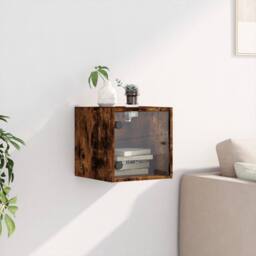 Berkfield Home Elegant Bedside Cabinet with Glass Door Smoked Oak 35x37x35 cm in Brown - Size: 35 x 37 x 35 cm