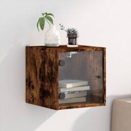 Berkfield Home Elegant Bedside Cabinet with Glass Door Smoked Oak 35x37x35 cm in Brown - Size: 35 x 37 x 35 cm - thumbnail 2