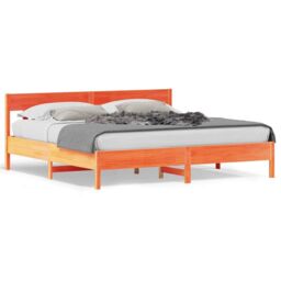 Berkfield Home Bed Frame without Mattress Wax Brown 200x200 cm Solid Wood Pine - thumbnail 2