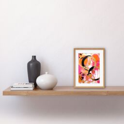 "Artery8 Wall Art Print Abstract Circles Oil Painting Bright Pink Orange Gold Black Geometric Drip Paint Artwork Framed 9X7 Inch - Size: W7"" x H9""" - thumbnail 2