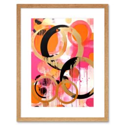 "Artery8 Wall Art Print Abstract Circles Oil Painting Bright Pink Orange Gold Black Geometric Drip Paint Artwork Framed 9X7 Inch - Size: W7"" x H9""" - thumbnail 1