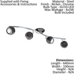 Loops Quad Ceiling Spot Light & 2x Matching Wall Lights Black Nickel Adjustable Shade in Metallics - thumbnail 2