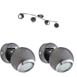 Loops Quad Ceiling Spot Light & 2x Matching Wall Lights Black Nickel Adjustable Shade in Metallics
