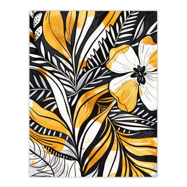 "Artery8 Plant Lover Fern Flower Bloom Black Gold White Wall Art Print in Yellow - Size: W12"" x H16""" - image 1