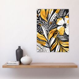 "Artery8 Plant Lover Fern Flower Bloom Black Gold White Wall Art Print in Yellow - Size: W12"" x H16""" - thumbnail 4