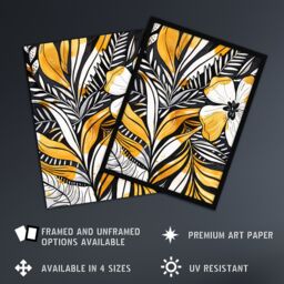 "Artery8 Plant Lover Fern Flower Bloom Black Gold White Wall Art Print in Yellow - Size: W12"" x H16""" - thumbnail 2